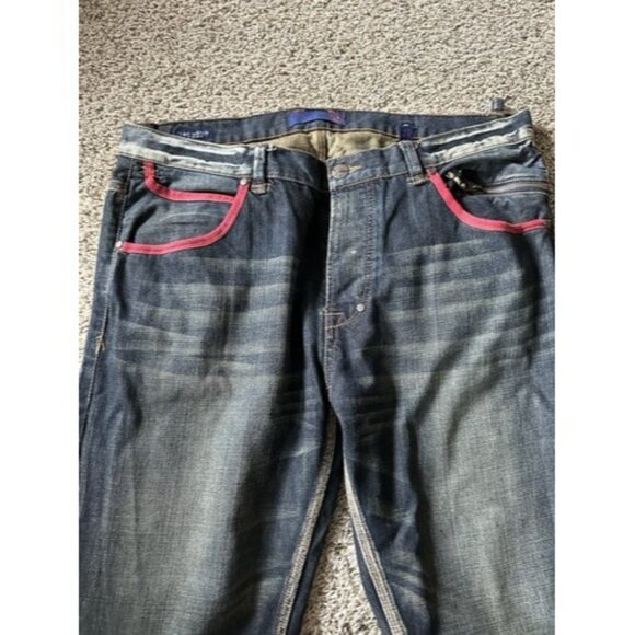 SYN Jeans Mens Blue Prankster Straight Pockets Size 40W X 34L Cotton Button Fly - Picture 7 of 16